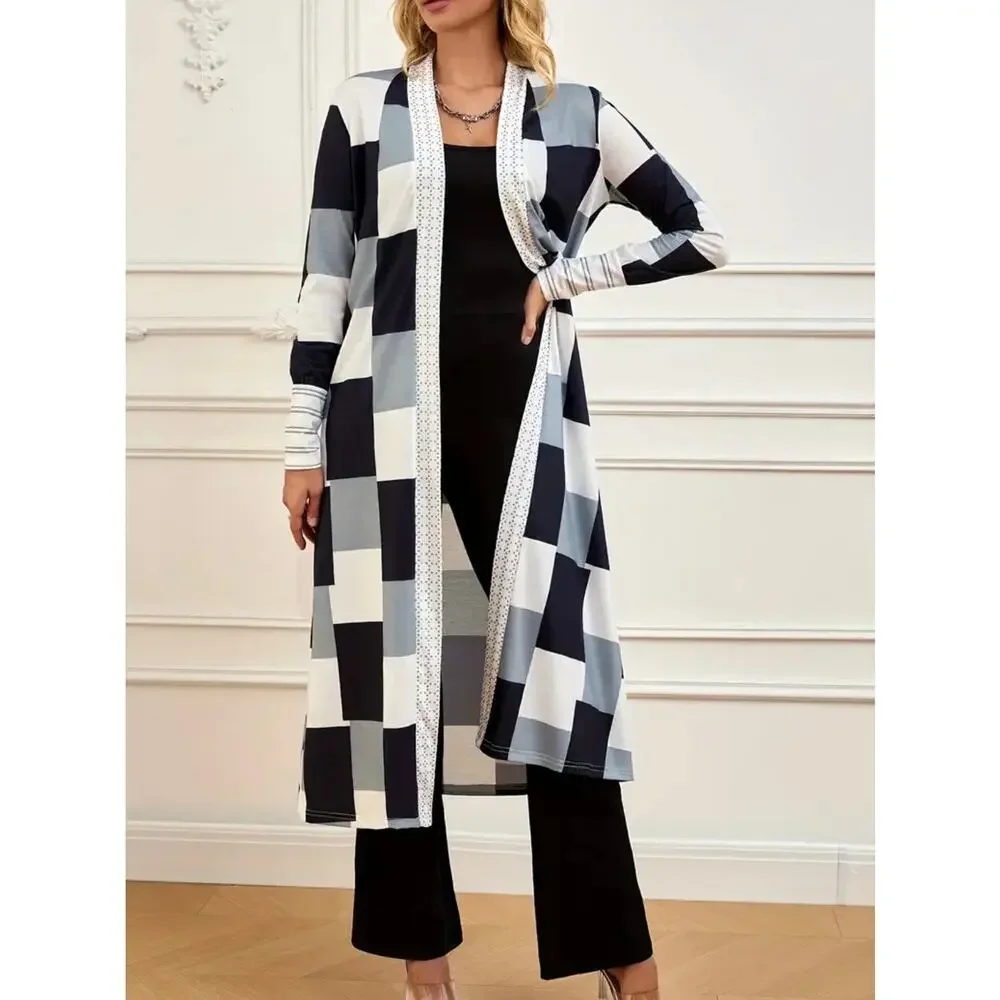 Color Block Splicing Long Sleeved cardigan black and white size XL